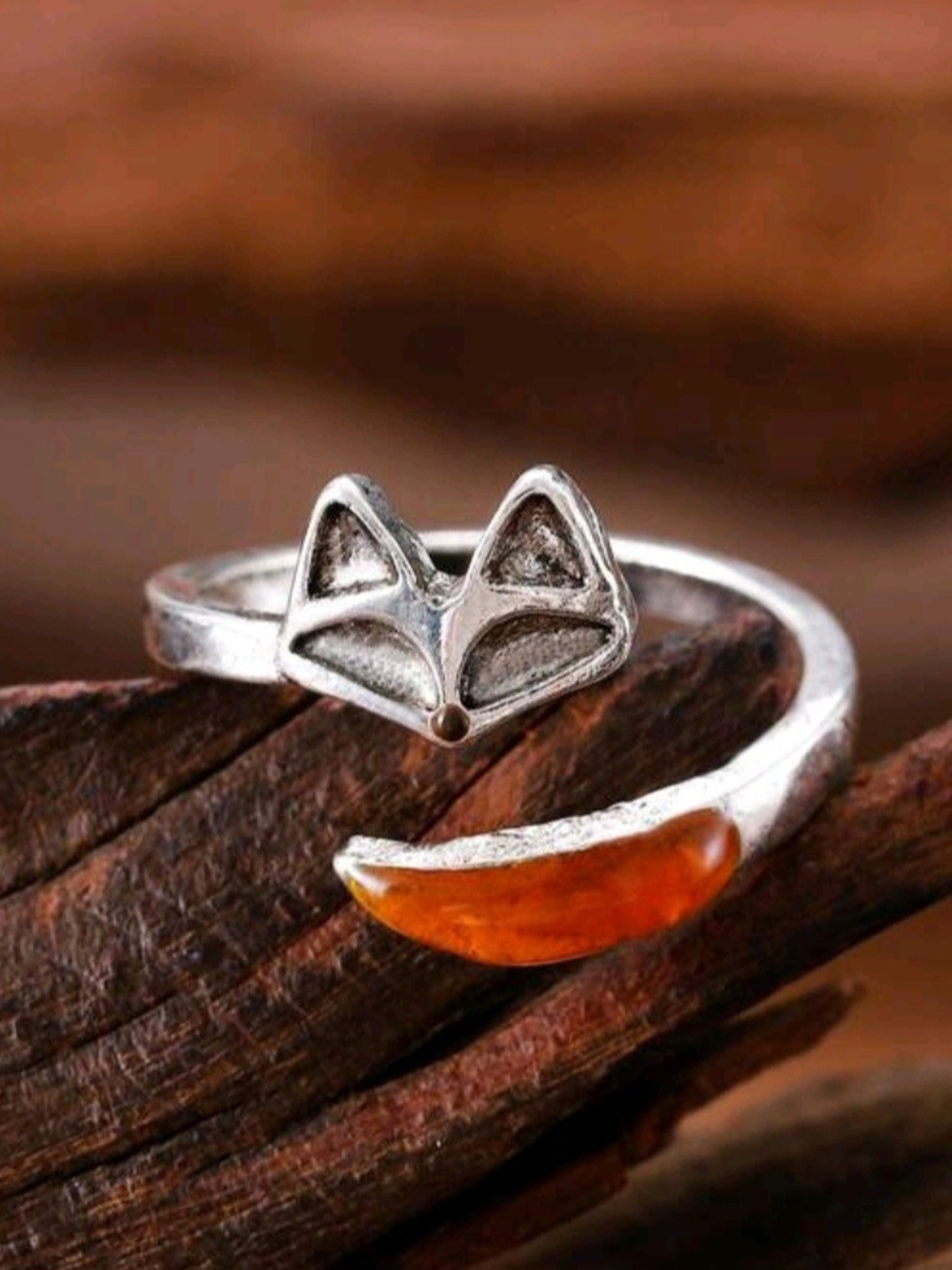 Minimalist 🦊 Fox Tail Wrap Ring with Light Amber Accent New!